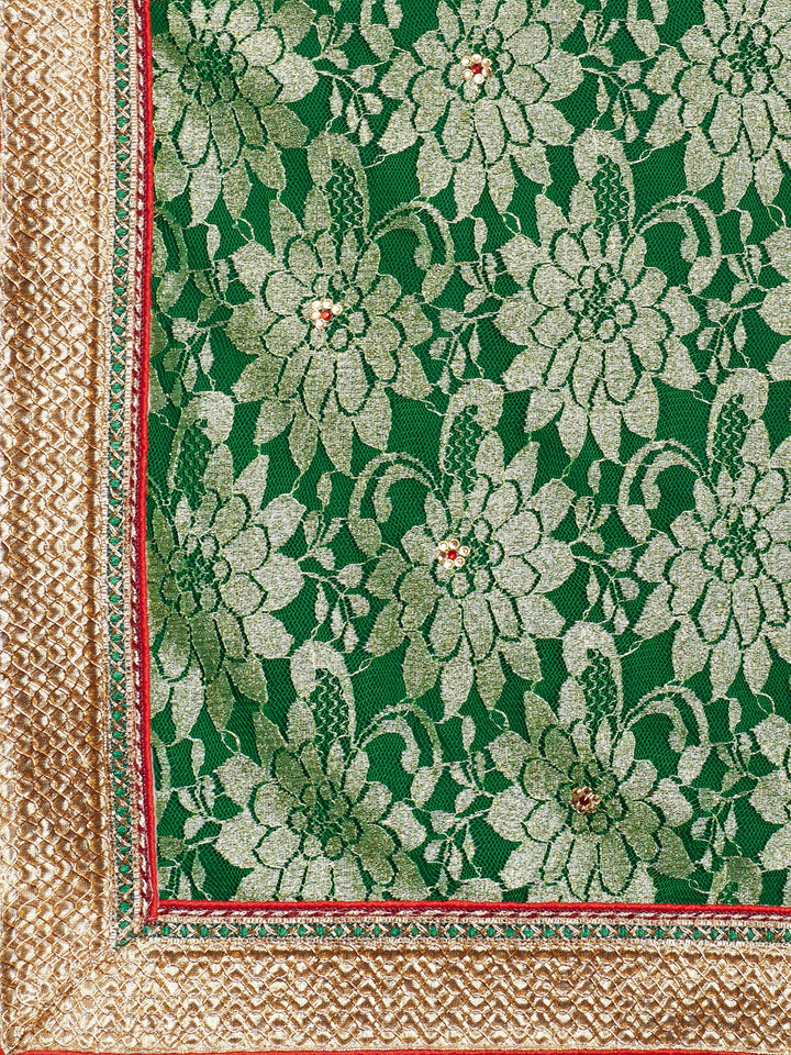 Green  Embroidered Georgette Half & Half Saree With Net Pallu