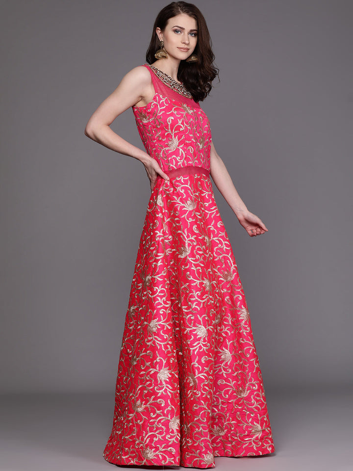 Made to Measure Anarkali Cocktail Gown with Embellished Neckline and Kasab Embroidery