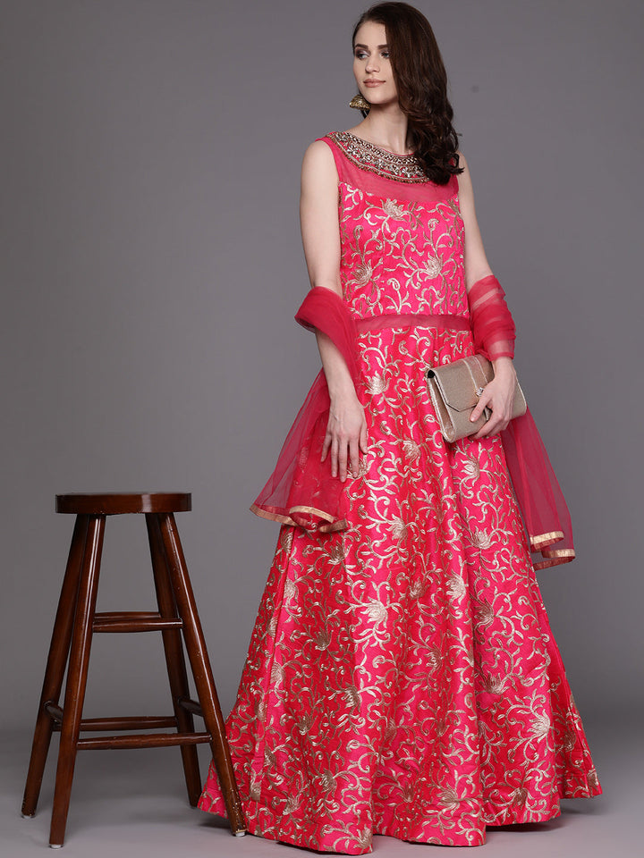 Made to Measure Anarkali Cocktail Gown with Embellished Neckline and Kasab Embroidery