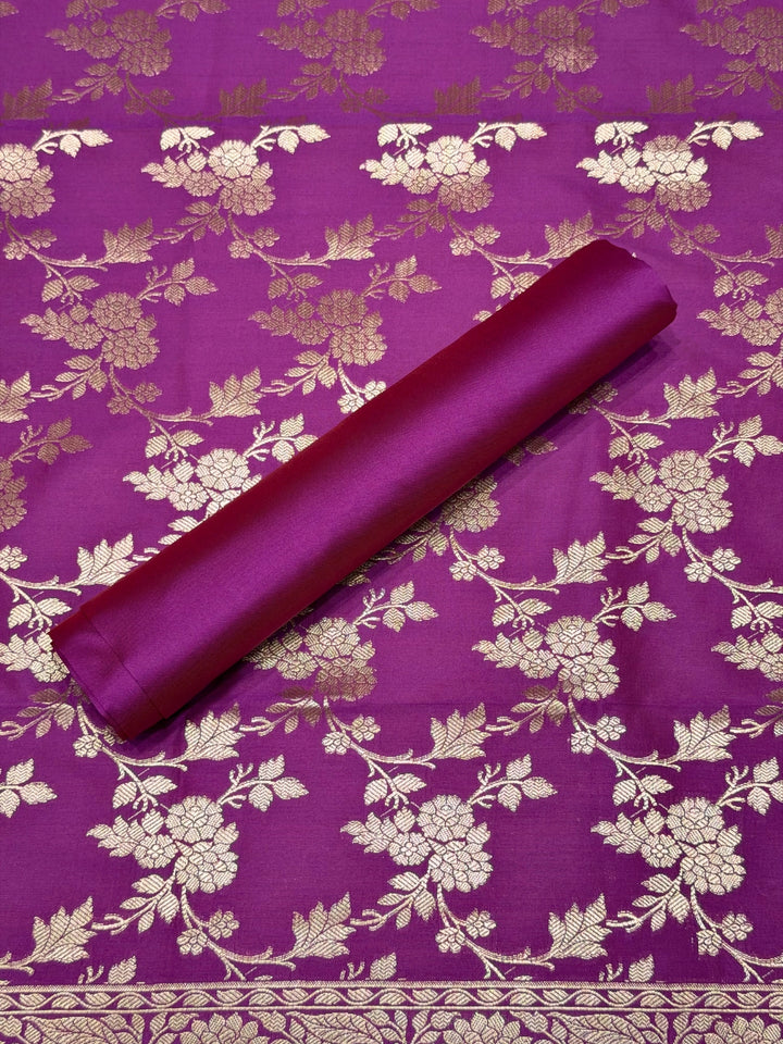 Banarasi Silk Colorblocked Dress Material with Tropical Zari Weaving & Jhalar Dupatta