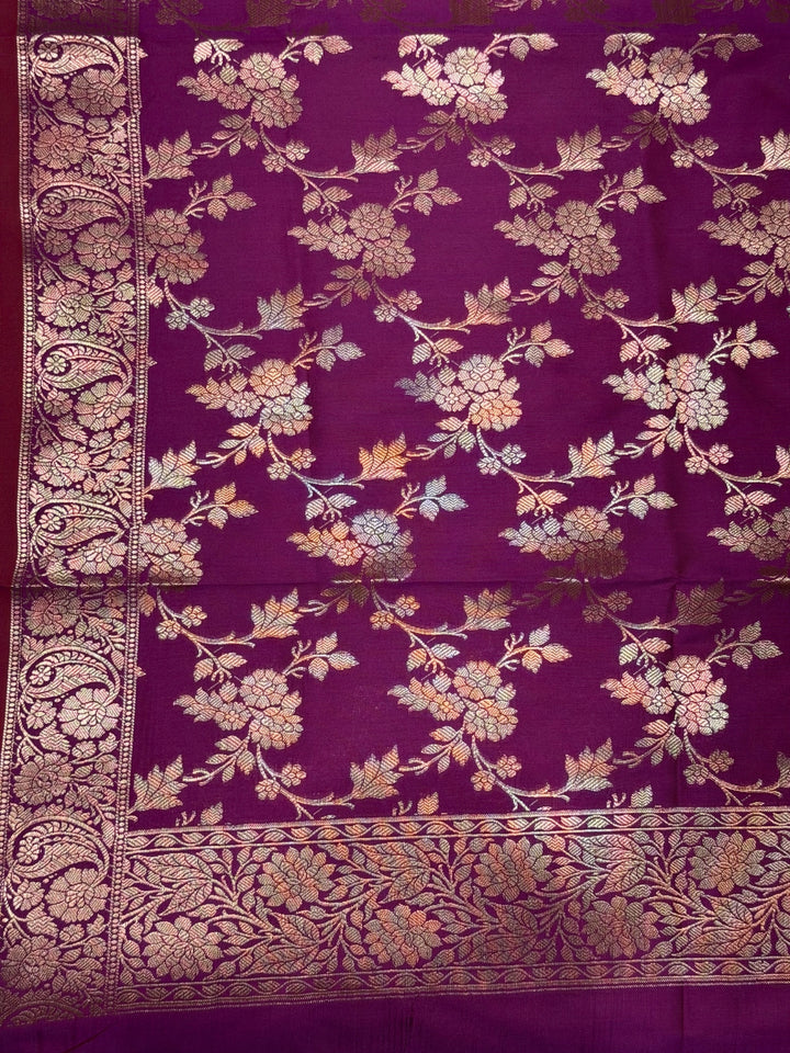 Banarasi Silk Colorblocked Dress Material with Tropical Zari Weaving & Jhalar Dupatta