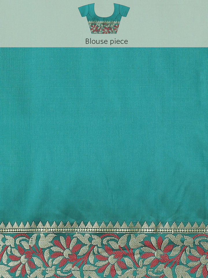 Floral Ethnic Motifs Banarasi Silk Saree with Contrast Pallu