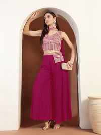 Chhabra 555 Resham Embroidery Tasseled Crop Top Pallazo set with Stylish Pocket & Pre-draped Dupatta