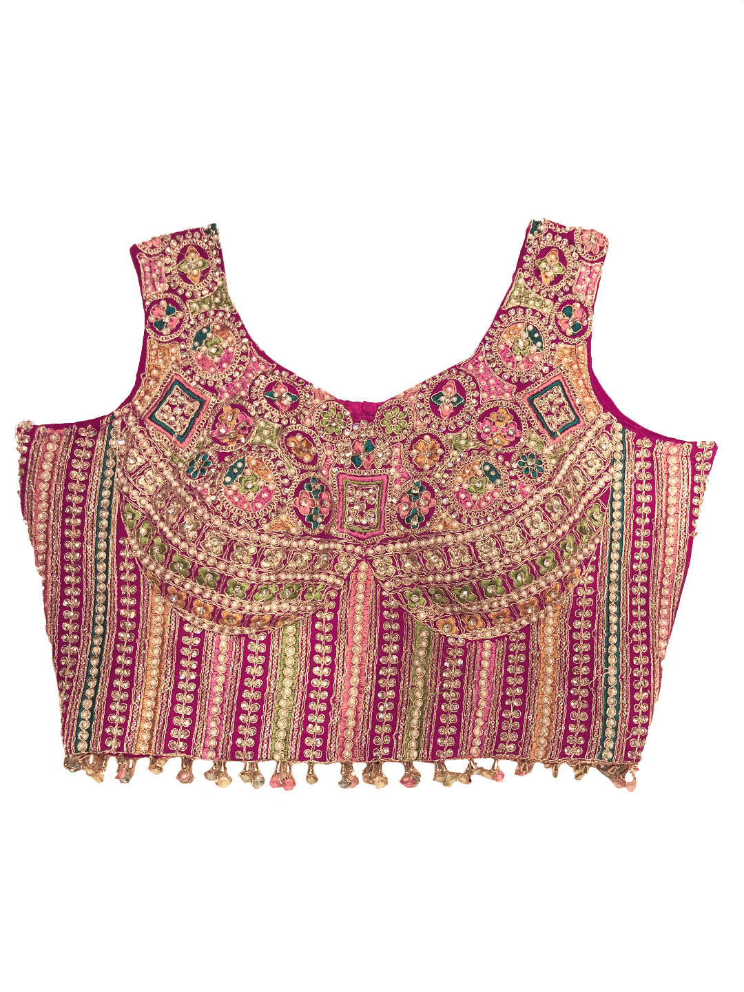 Resham Embroidery Tasseled Crop Top Pallazo set with Stylish Pocket & Pre-draped Dupatta