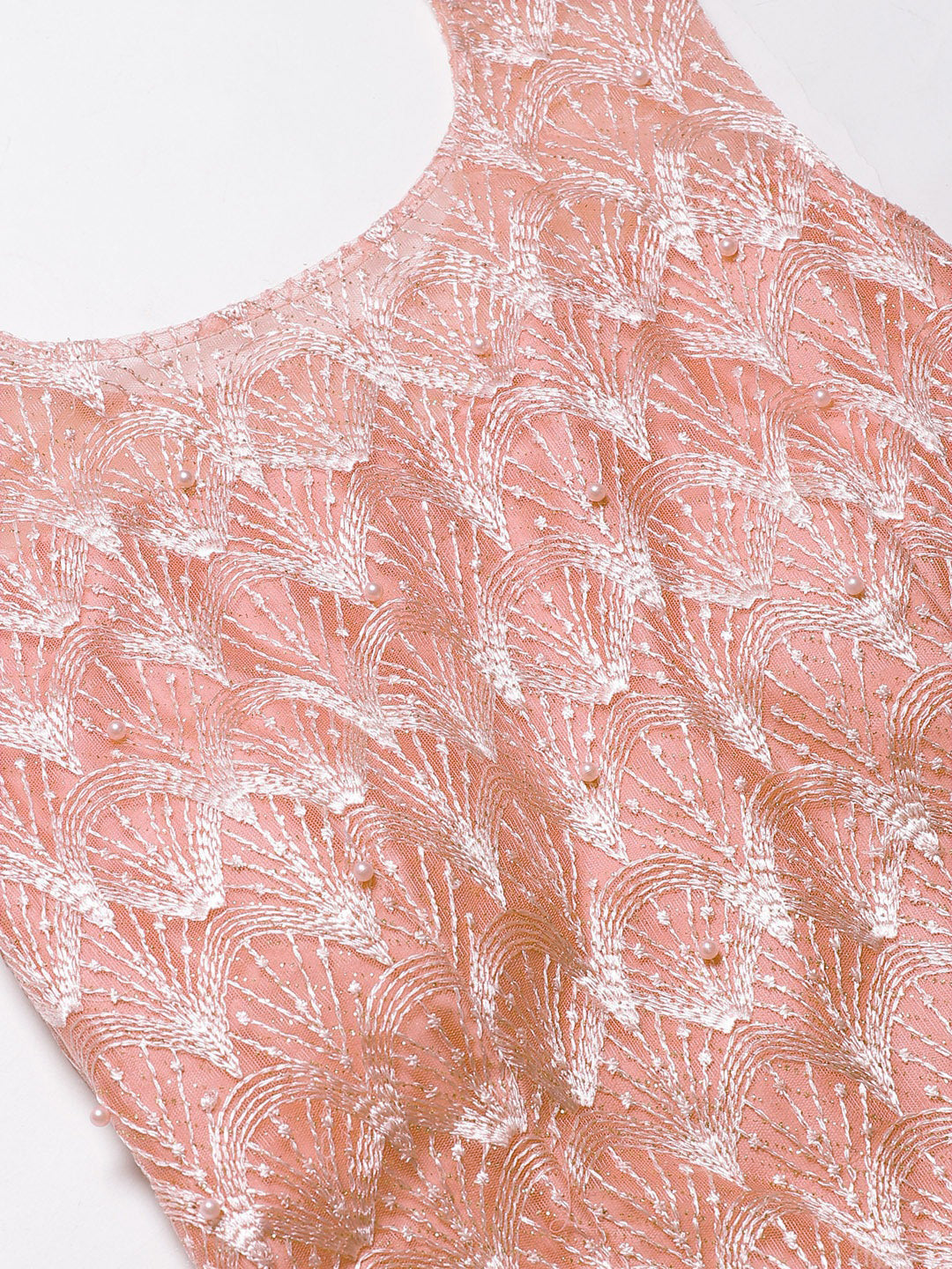 Made-to-Measure Peach Cocktail Gown with zari embroidery, Ruffled hemline and dupatta