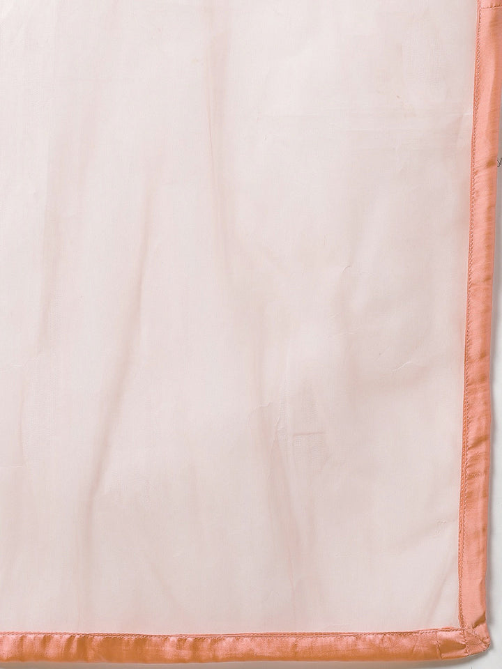 Made-to-Measure Peach Cocktail Gown with zari embroidery, Ruffled hemline and dupatta