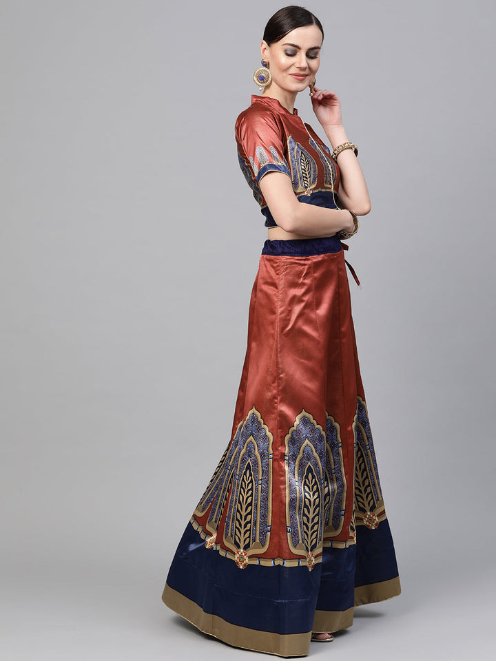 Digital Print Semi-stitched Lehenga with Embellished Dupatta