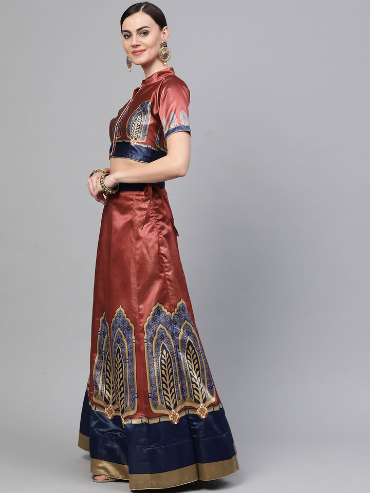 Digital Print Semi-stitched Lehenga with Embellished Dupatta