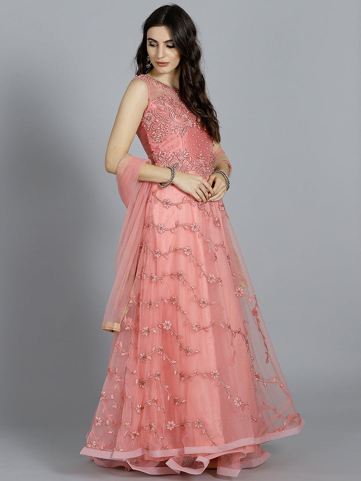 Pearl Embellished Floor Length Flared Suit