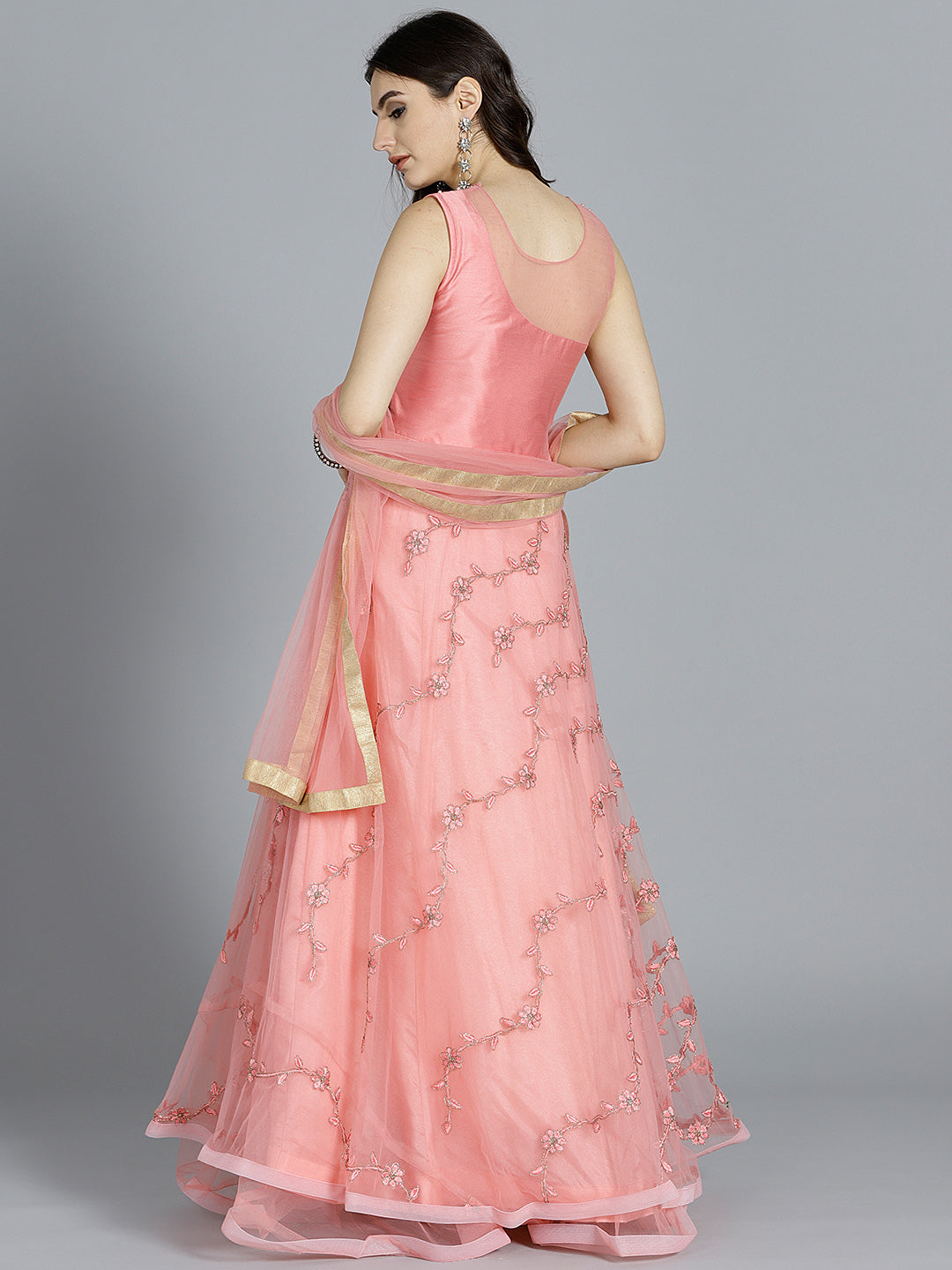 Pearl Embellished Floor Length Flared Suit