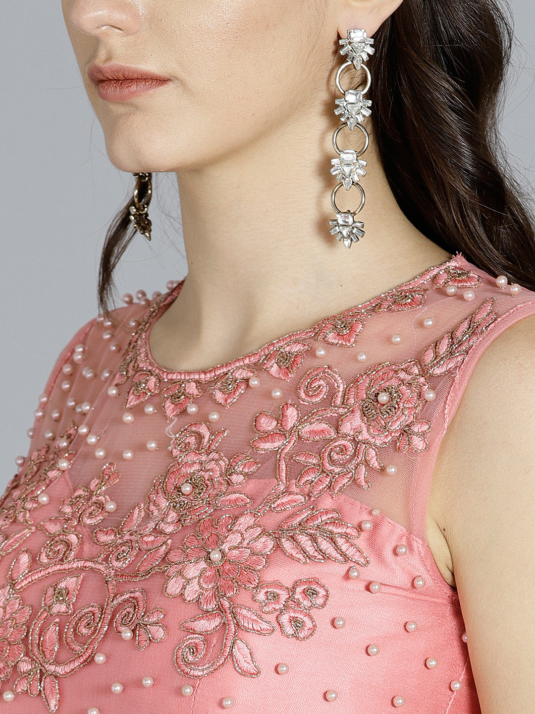 Pearl Embellished Floor Length Flared Suit
