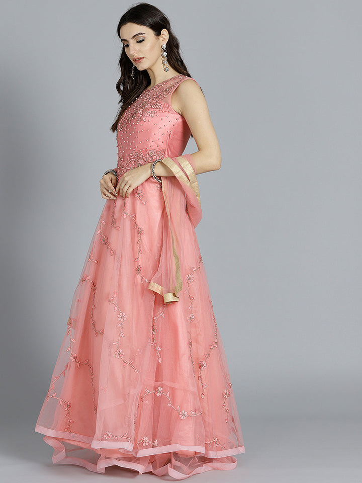 Pearl Embellished Floor Length Flared Suit
