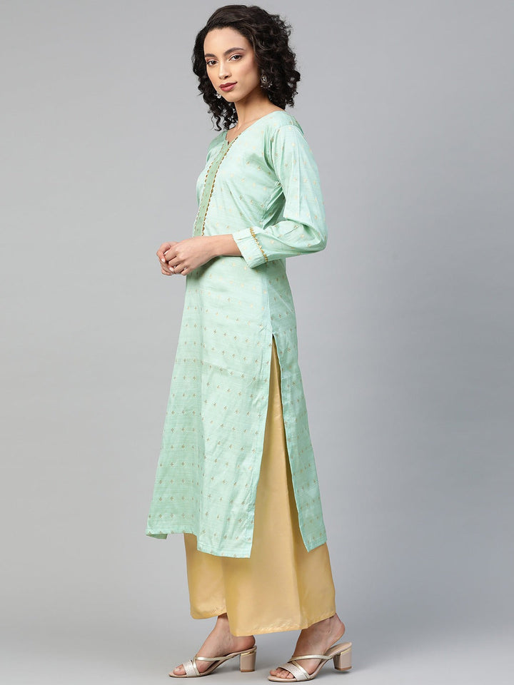 Made To Measure Fusion Woven Pastel Kurta Set with Gotta Patti Tassels & Pants