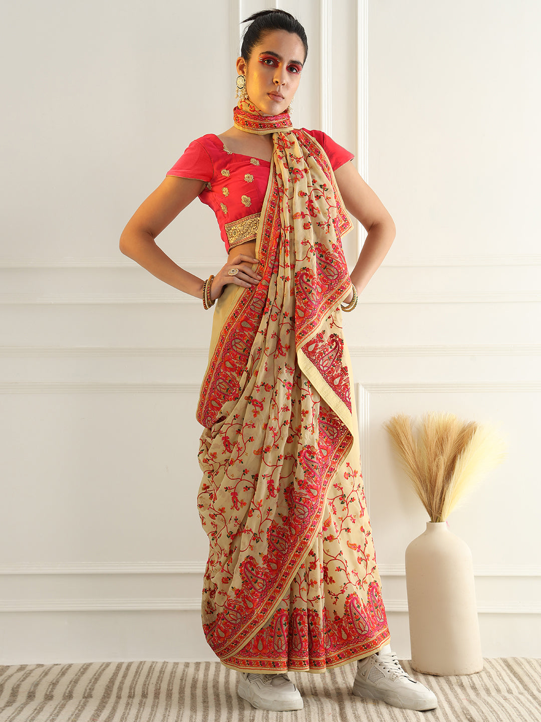 Multicolor Resham Embroidered Georgette Festive Saree