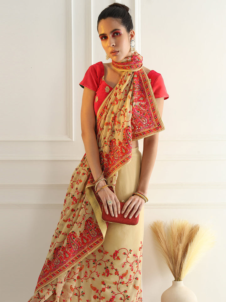 Multicolor Resham Embroidered Georgette Festive Saree