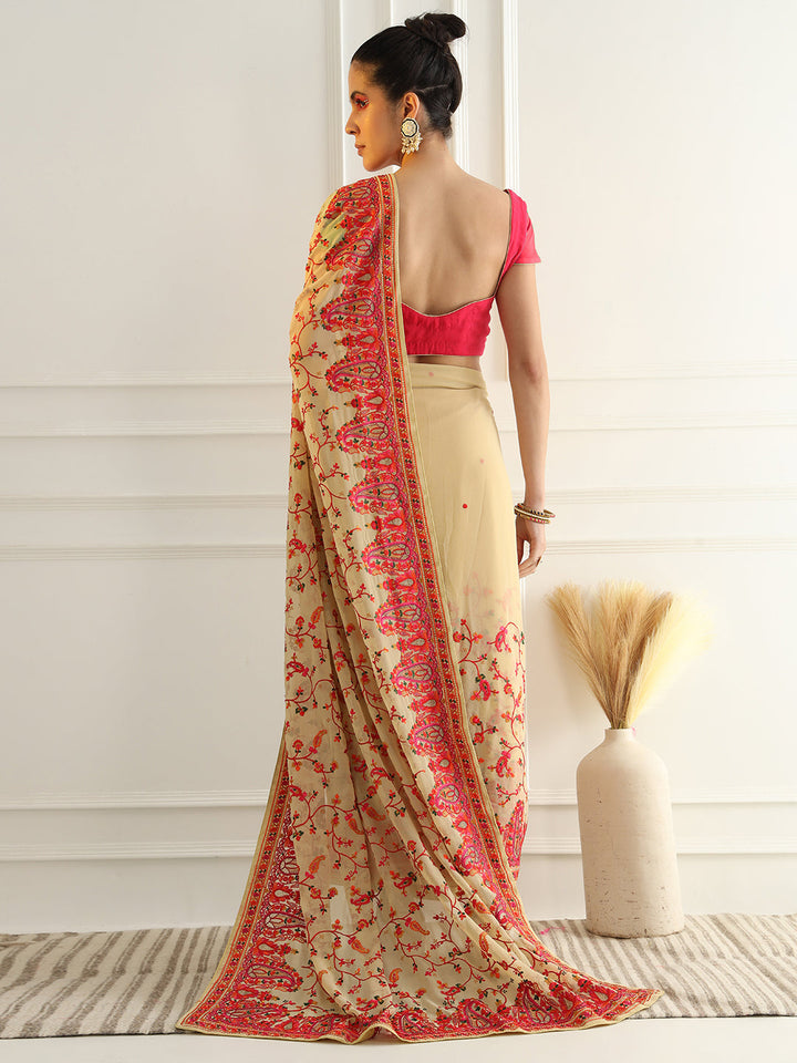 Multicolor Resham Embroidered Georgette Festive Saree