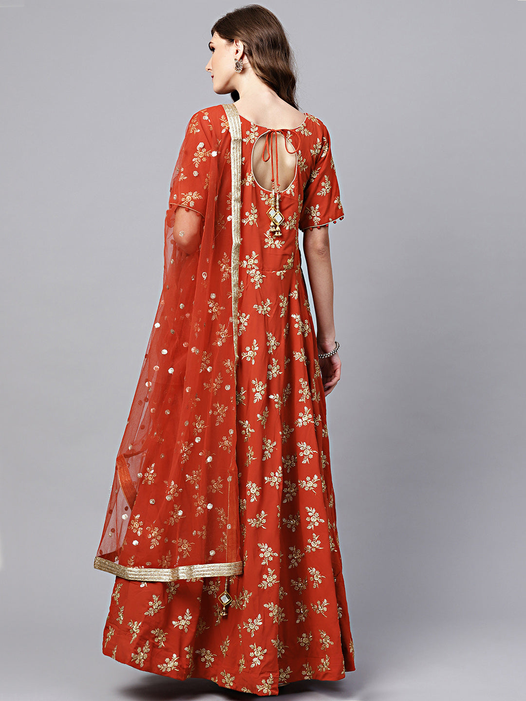 Floor Length Anarkali Gown with Zari Sequin Embroidery