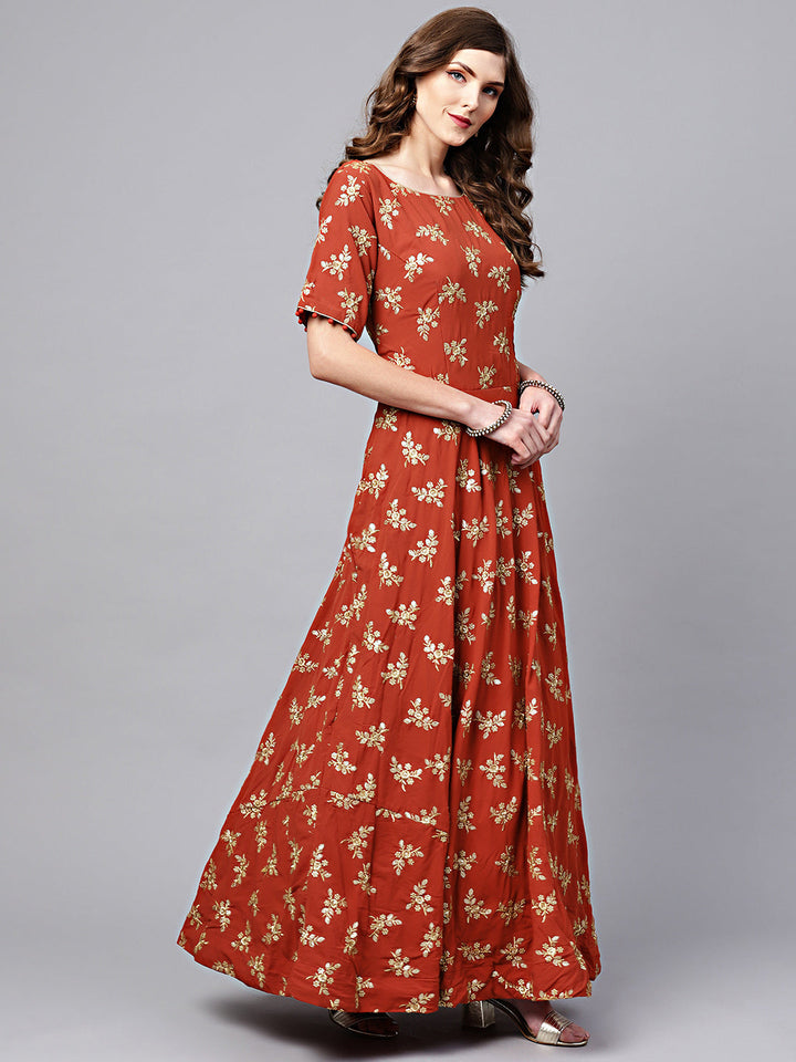 Floor Length Anarkali Gown with Zari Sequin Embroidery