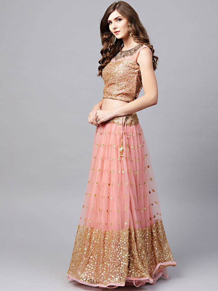 Zircon Embroidered Crop Top Lehenga Set with Ruffled Hemline