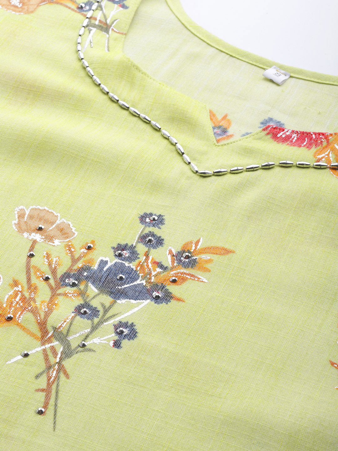 Lime Green Floral Digital Prints Kurta Pallazo Set Embellished with Scalloped hemline