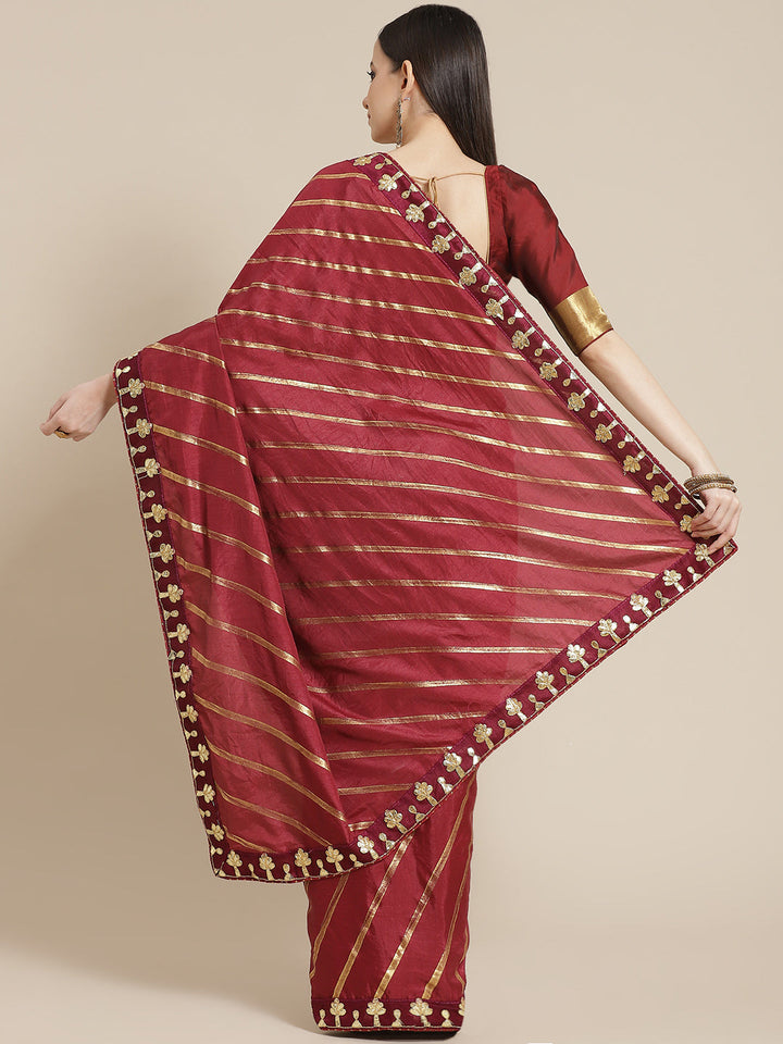 Foil print Saree with Gota Patti Embroidery Border & Matching Belt