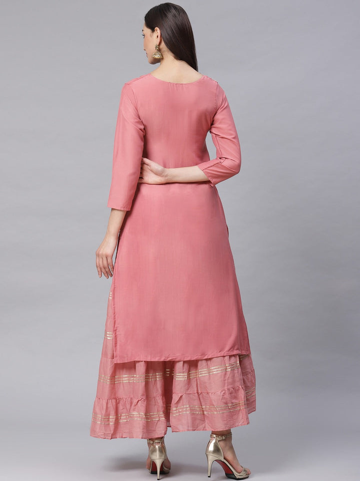 Made to Measure Double Layered Gown with Gotta Patti Embroidery and Keyole Neckline