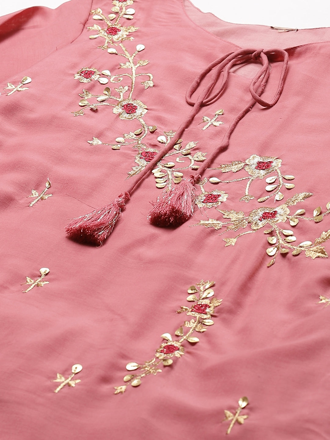 Made to Measure Double Layered Gown with Gotta Patti Embroidery and Keyole Neckline