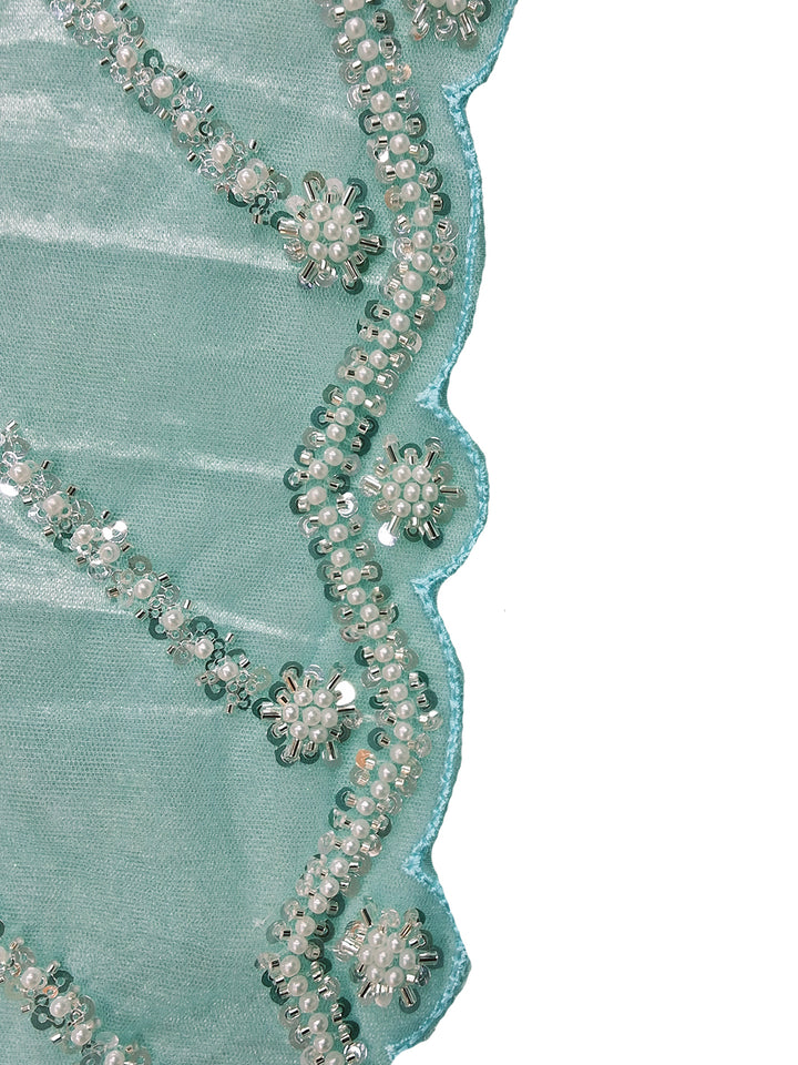 Sequin & Pearl Embroidered Silk Saree with Scalloped Border and Blouse Piece