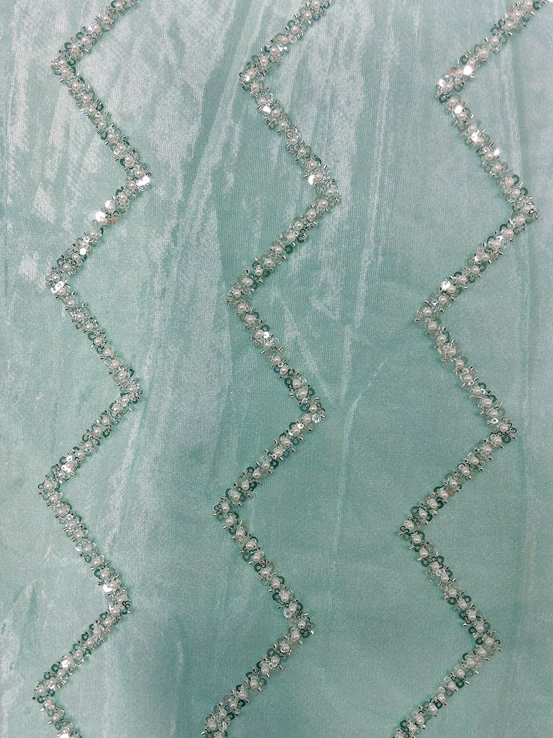 Sequin & Pearl Embroidered Silk Saree with Scalloped Border and Blouse Piece