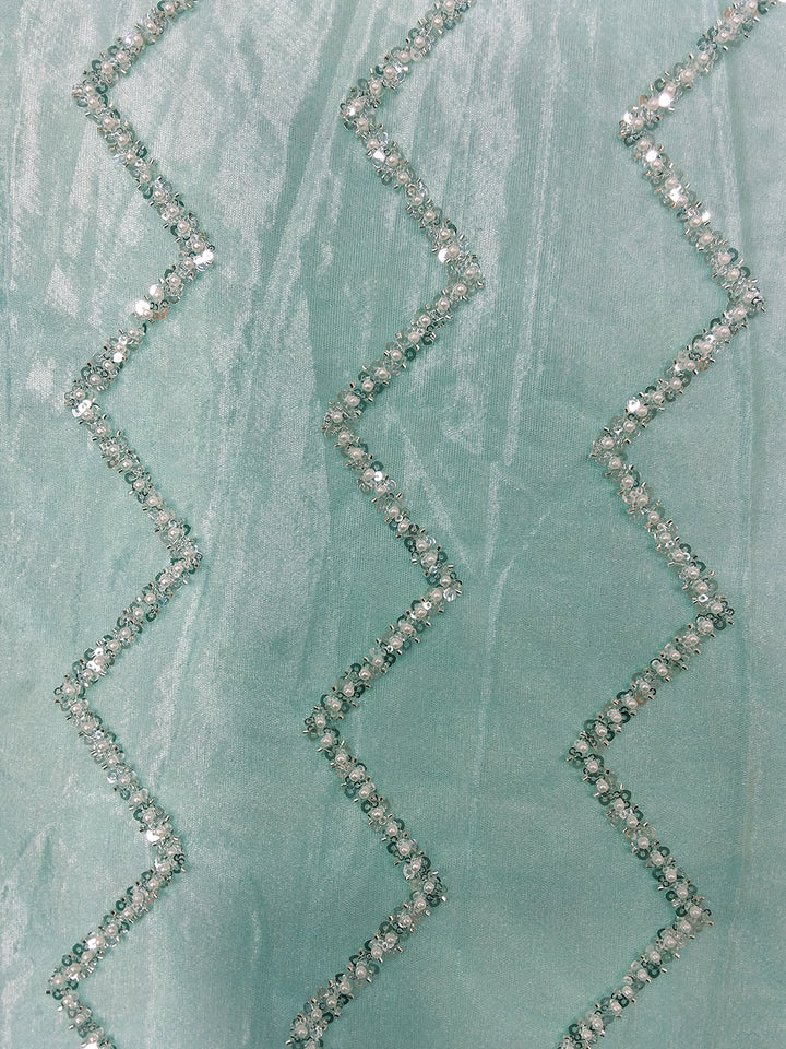 Sequin & Pearl Embroidered Silk Saree with Scalloped Border and Blouse Piece