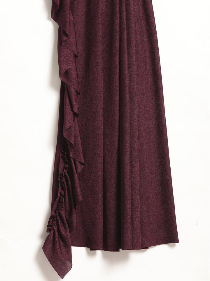 Ruffled Pre-Draped Lycra Saree with Black Tasseled Oxidized Embroidery Velvet Blouse