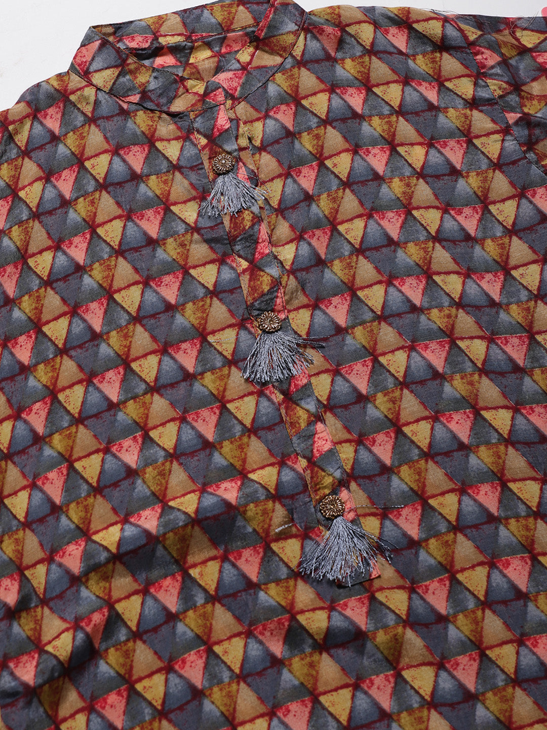 Kurta Dhoti Set With Ikat Inspired Print and Resham Cross Stitch Embroidery