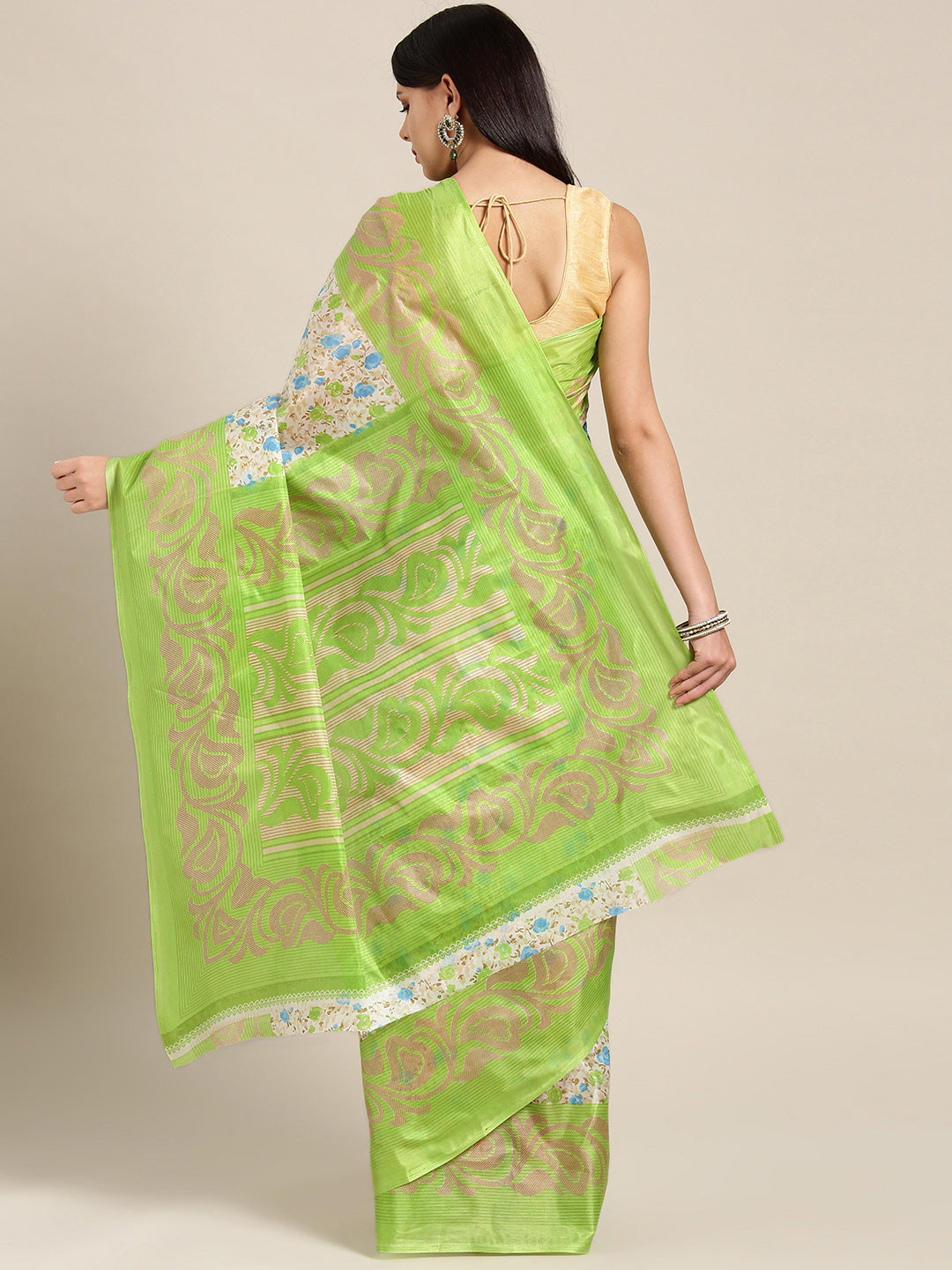 Printed Bhagalpuri Saree with Multicolor Floral and Paisley Motifs