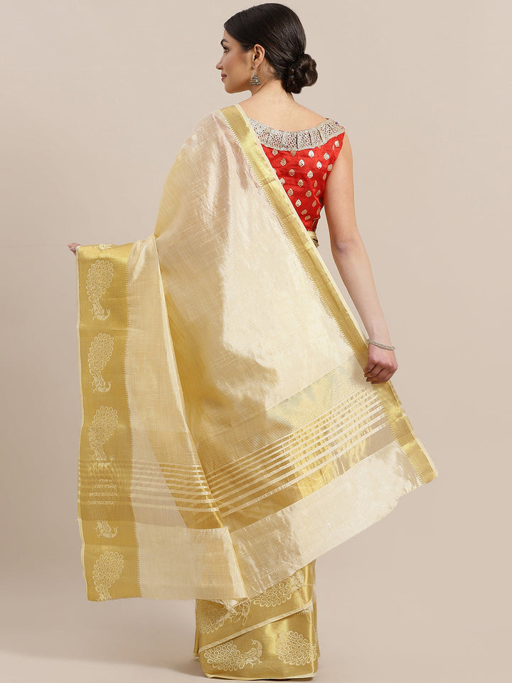Dupion Silk saree with Peacock Motif Border