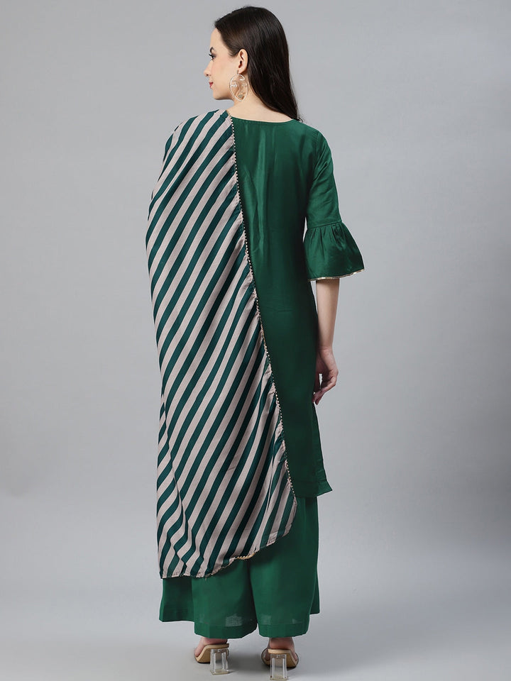 Cotton Stitched Kurta Sharara Set With Printed Gotta Pati Dupatta & Bell Sleeves