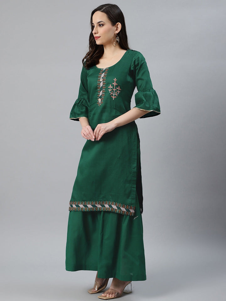Cotton Stitched Kurta Sharara Set With Printed Gotta Pati Dupatta & Bell Sleeves