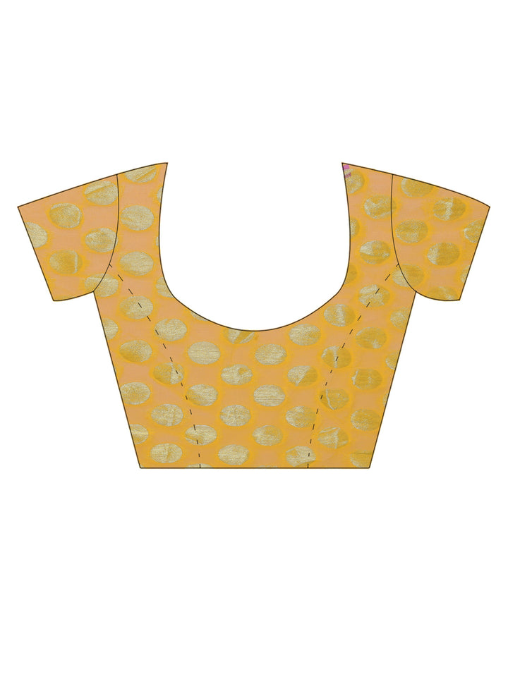 Yellow Chiffon "Binny" Style Saree with Zari Border and Brocade Blouse