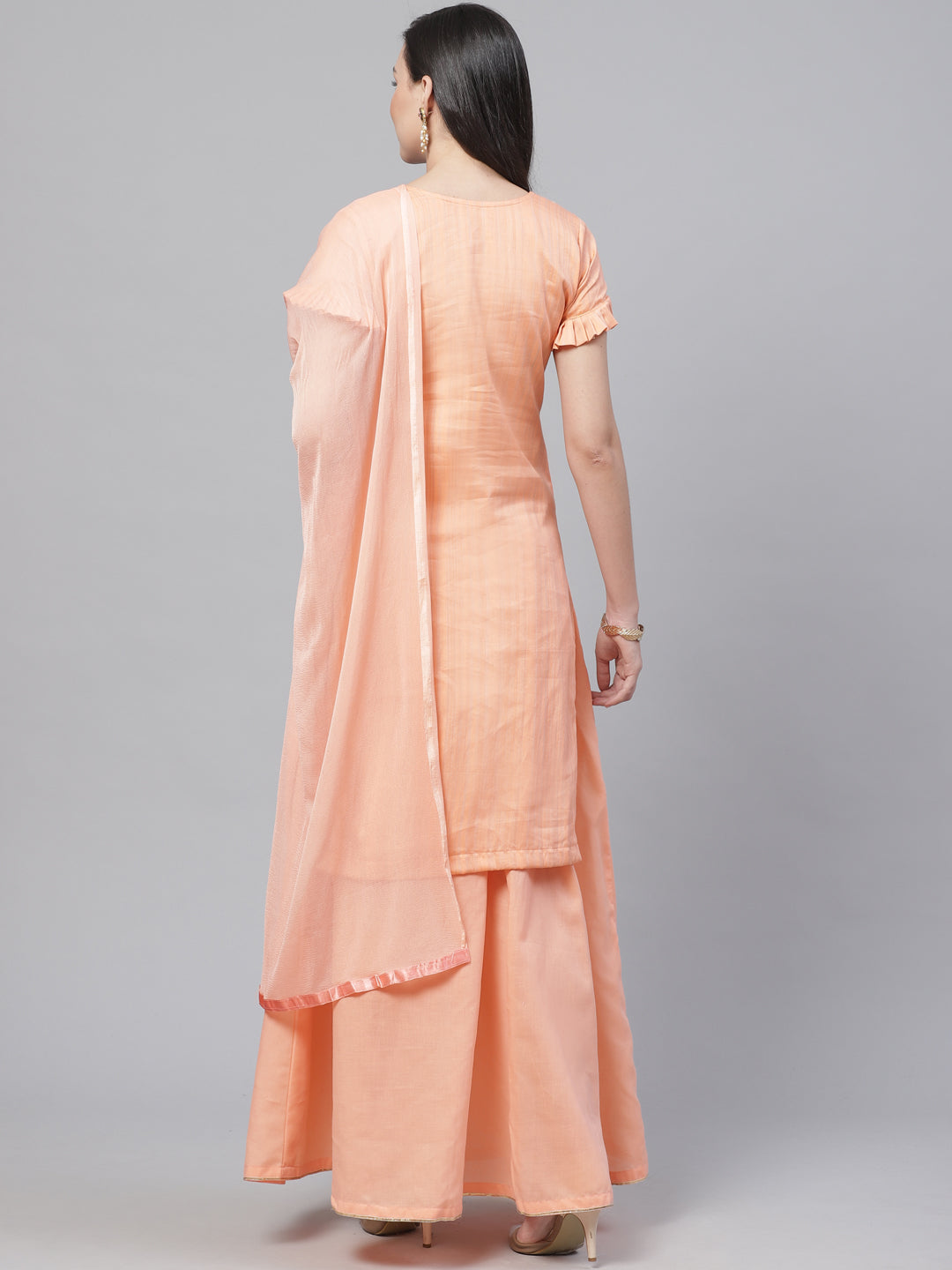 Glazed Cotton Stitched Suit with Thread Resham Embroidery, Chiffon Dupatta & Crystals