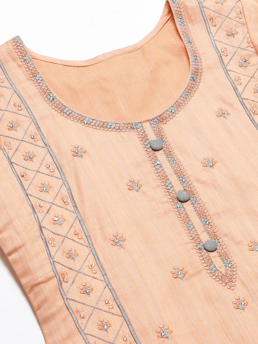 Glazed Cotton Dress Material with Thread Resham Embroidery, Chiffon Dupatta & Crystals