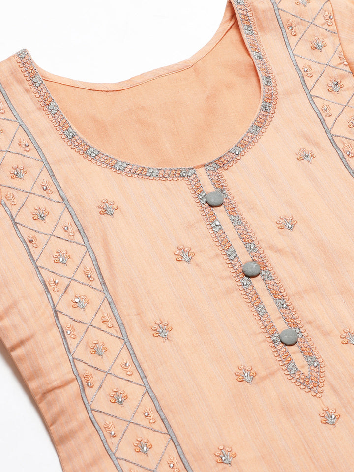 Glazed Cotton Stitched Suit with Thread Resham Embroidery, Chiffon Dupatta & Crystals