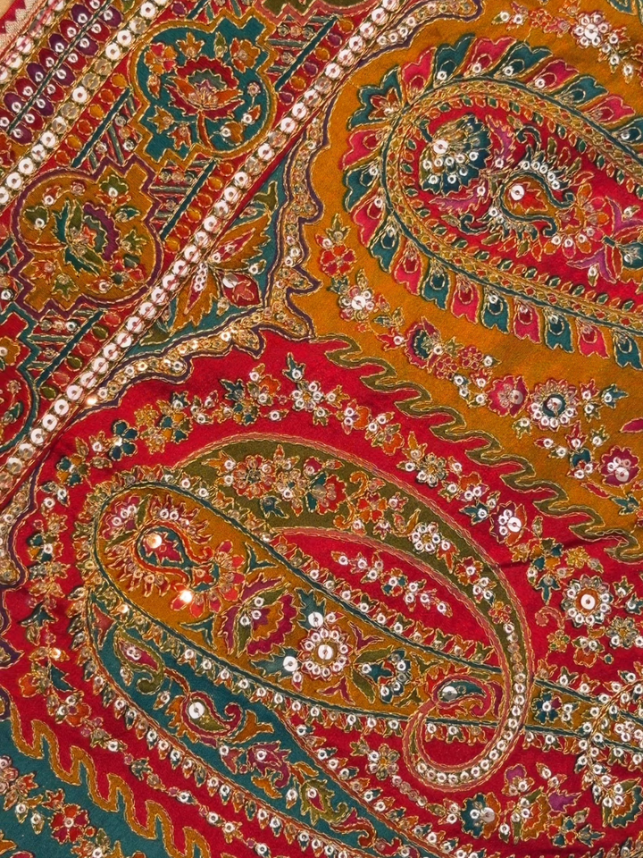 Teal Multicolor Thread Embroidered Paisley Saree with Mirror Work Border