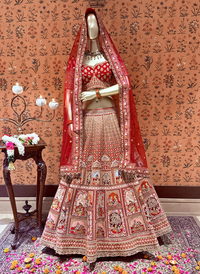 Bridal Lehenga Choli with Mughal Miniature Painting Embroidery, Sequin & Zari Work