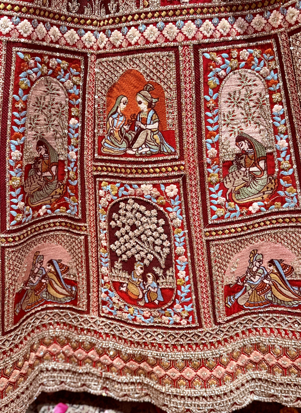 Bridal Lehenga Choli with Mughal Miniature Painting Embroidery, Sequin & Zari Work