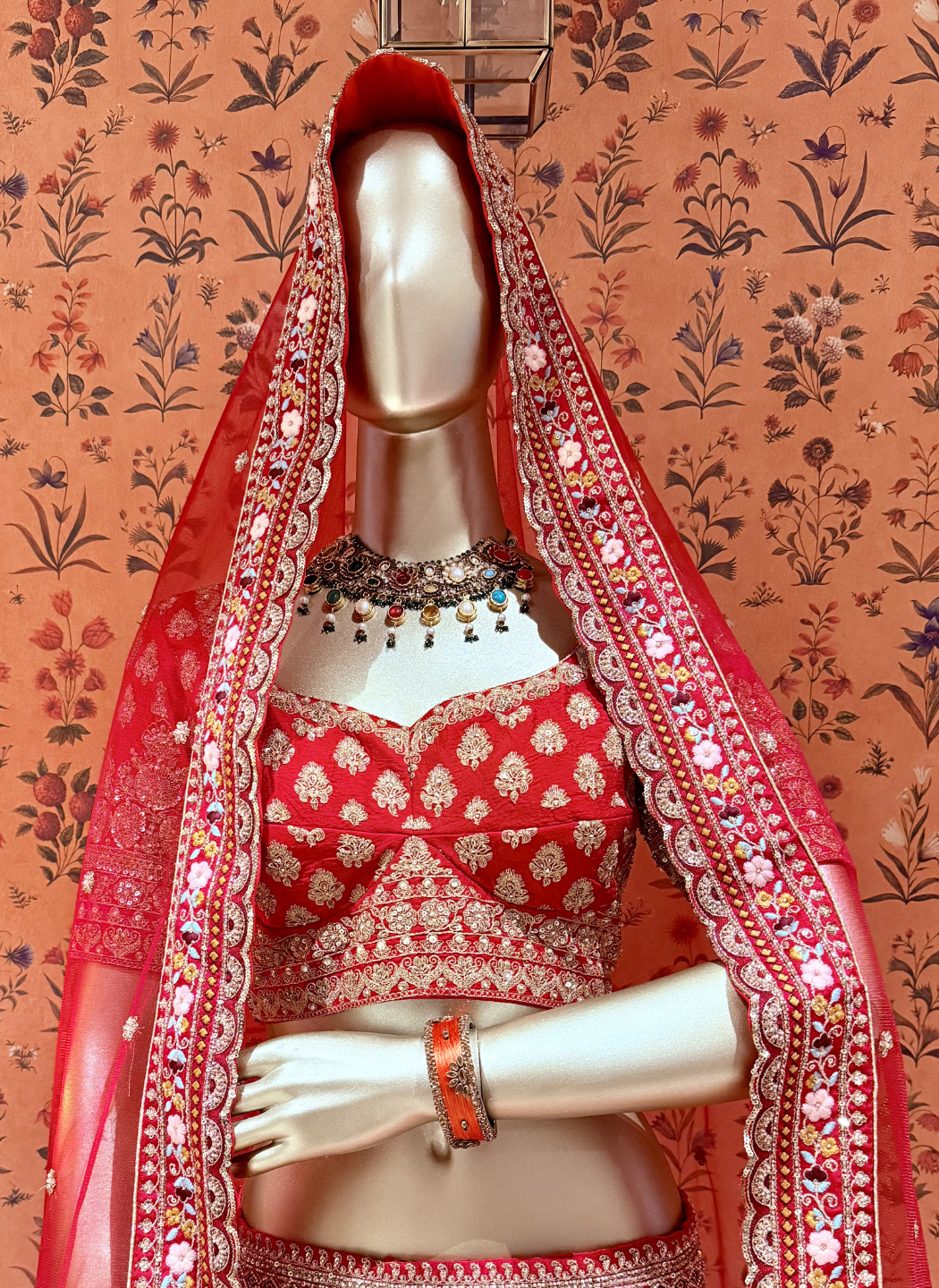 Bridal Lehenga Choli with Mughal Miniature Painting Embroidery, Sequin & Zari Work