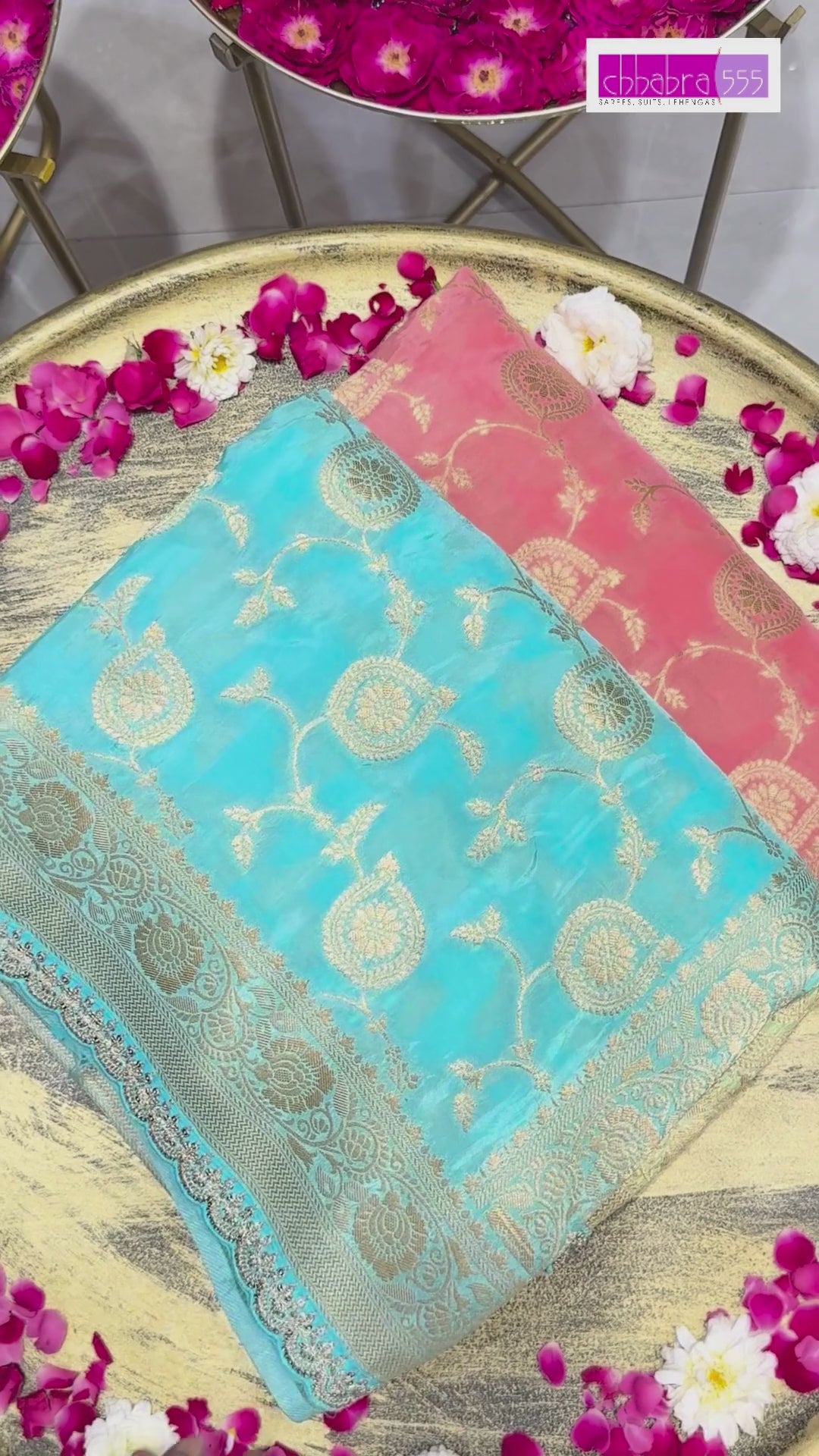 Banarasi Silk Zari Woven Paisley Ombre Saree with Sequin Scalloped Border in Mint & Teal
