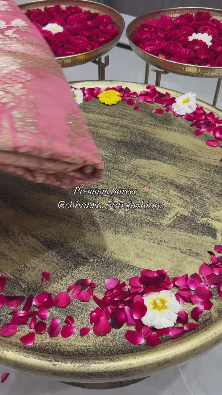 Banarasi Traditional Handloom Saree with Intricated Floral Motifs Zari Weaving