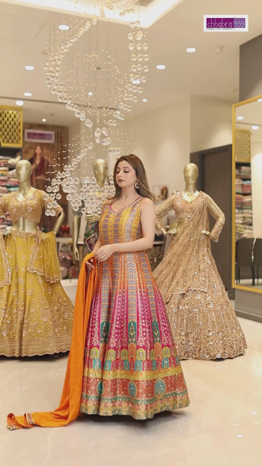 Banarasi Silk Meenakari Zari Woven Ombre Anarkali Gown with Dupatta in Multicolor & Orange