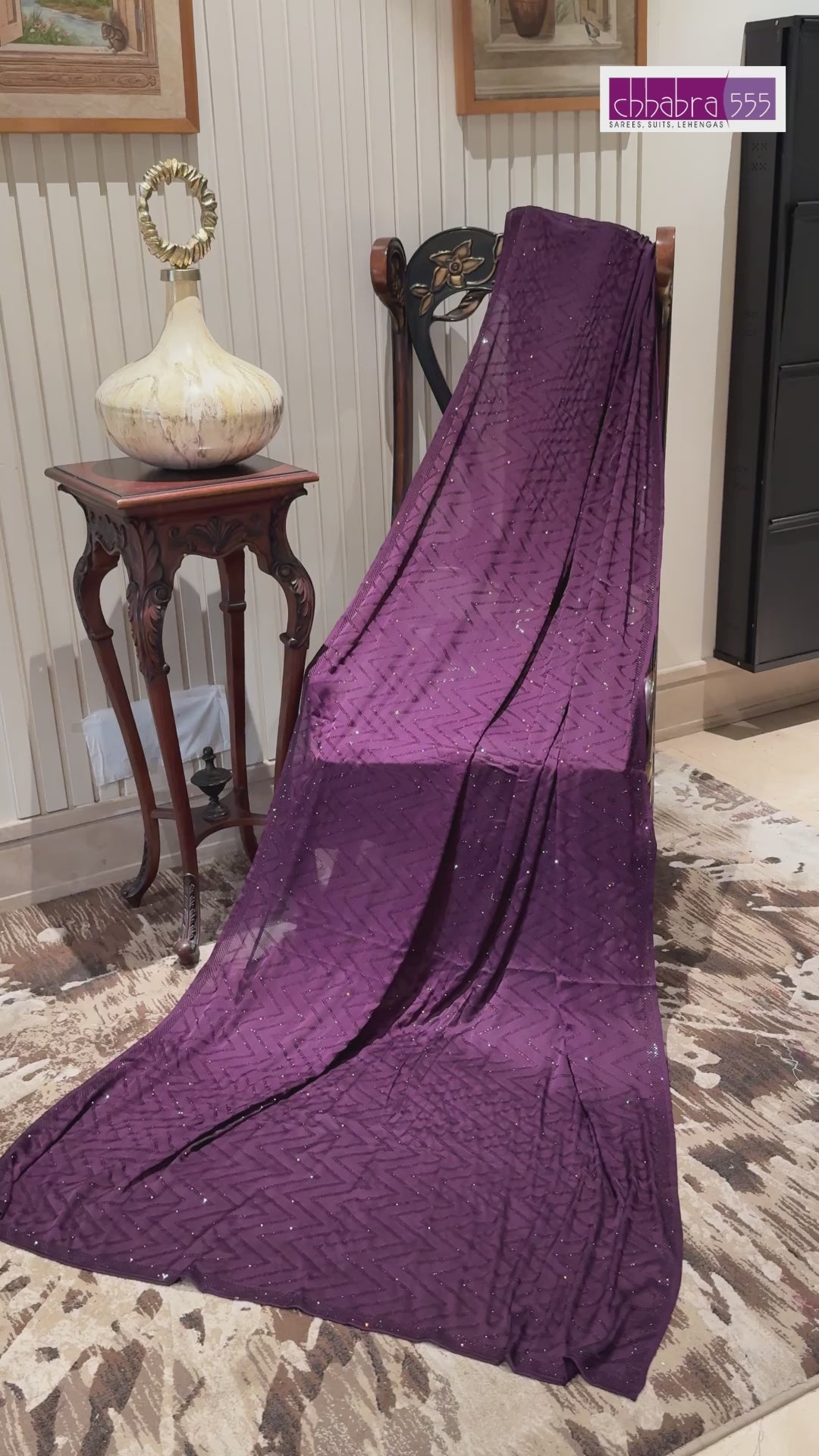 Georgette Saree with All-Over Zigzag Sequin Work & Matching Sequin Border