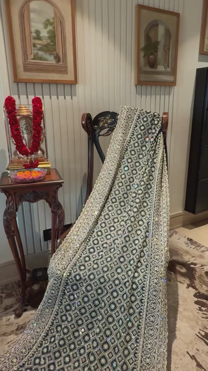 Embroidered Teal Saree with Allover Jaal Floral Motifs