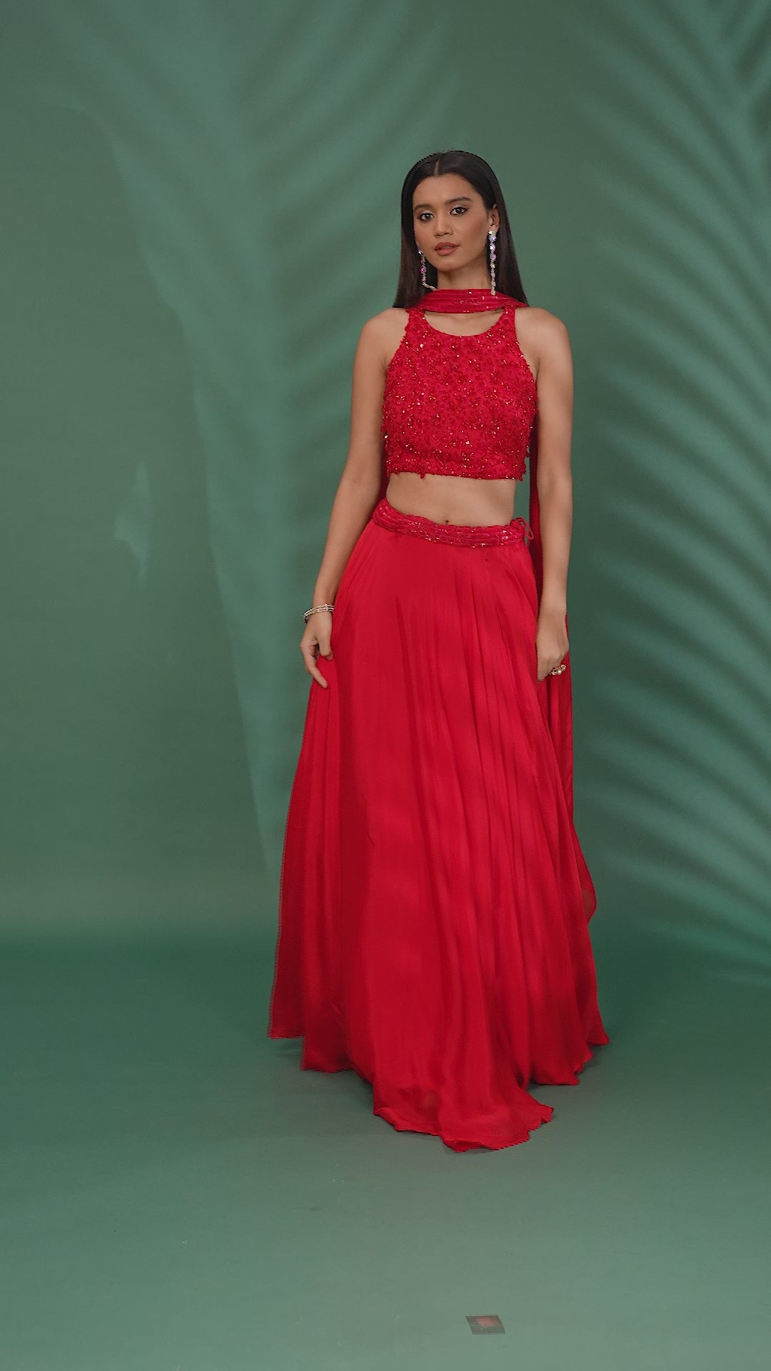 Georgette Sequin & Bead Embroidery Crop Top Lehenga with Dupatta